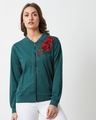 Shop Women's Green Embroidered Cotton Jersey Jacket-Front
