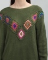 Shop Women's Green Embroidered Loose Fit Crochet Top