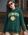 Shop Women's Green Hogwarts Embroidered Oversized Hoodies-Front