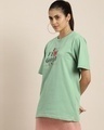 Shop Women's Green Feel Good Typography Oversized T-shirt-Full
