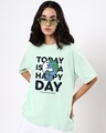 Shop Women's Green Happy Earth Typography Oversized T-shirt-Front