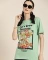 Shop Women's Green Let's Grow Together Typography Oversized T-shirt-Front