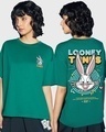 Shop Women's Green Looney Tunes Graphic Printed Oversized T-shirt-Front