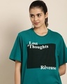 Shop Women's Green Lost Thoughts Typography Oversized T-shirt-Front