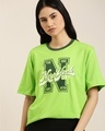 Shop Women's Green New York Typography Oversized T-shirt-Front