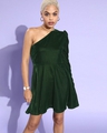 Shop Women's Green One Shoulder Dress-Front