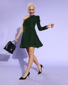 Shop Women's Green One Shoulder Dress-Full