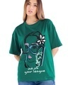 Shop Women's Green Out of Your League Graphic Printed Oversized T-shirt-Front