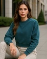 Shop Women's Teal Green Oversized Acid Wash Crop Sweatshirt-Front