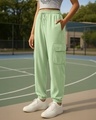 Shop Women's Green Oversized Cargo Joggers-Front