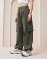 Shop Women's Green Oversized Cargo Parachute Pants-Full
