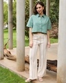 Shop Women's Green Oversized Crop Cotton Linen Shirt