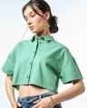 Shop Women's Green Oversized Crop Shirt-Front