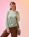 Shop Women's Green Oversized Flatknit Sweater-Front