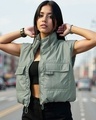 Shop Women's Green Oversized Gilet Jacket-Front