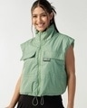 Shop Women's Green Oversized Gilet Jacket-Front