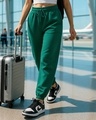 Shop Women's Green Oversized Joggers-Front