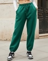 Shop Women's Green Oversized Joggers-Front