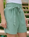 Shop Women's Green Oversized Linen Shorts-Front