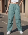 Shop Women's Green Oversized Parachute Pants-Front