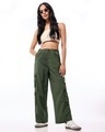 Shop Women's Olive Green Oversized Cargo Parachute Pants-Full