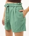 Shop Women's Green Oversized Linen Shorts-Front