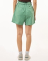 Shop Women's Green Oversized Linen Shorts-Full