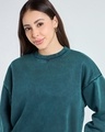 Shop Women's Teal Green Oversized Acid Wash Crop Sweatshirt