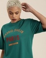 Shop Women's Green Paris Typography Relaxed Fit T-shirt-Front