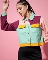 Shop Women's Green & Purple Color Block Crop Jacket-Front