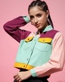 Shop Women's Green & Purple Color Block Crop Jacket-Design