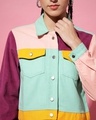 Shop Women's Green & Purple Color Block Crop Jacket