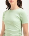 Shop Women's Green Side Gather Slim Fit Ribbed Top