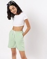 Shop Women's Green Roll Up Shorts-Front