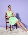 Shop Women's Green Self Design Cotton Dress-Design