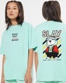 Shop Women's Green Slay All Day Back Graphic Printed Oversized T-shirt-Front