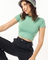 Shop Women's Granite Green Slim Fit Short Top-Front