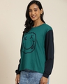 Shop Women's Green Smiley Color Block Oversized Cotton T-shirt-Design