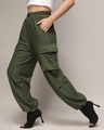 Shop Women's Green Striped Loose Comfort Fit Cargo Parachute Pants-Design