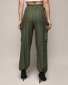 Shop Women's Green Striped Loose Comfort Fit Cargo Parachute Pants-Full