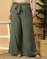 Shop Women's Green Striped Loose Comfort Fit Plus Size Flared Pants-Front