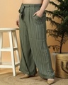 Shop Women's Green Striped Loose Comfort Fit Plus Size Flared Pants-Design