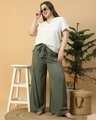 Shop Women's Green Striped Loose Comfort Fit Plus Size Flared Pants