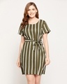 Shop Women's Green Striped Night Dress-Front