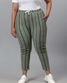 Shop Women's Green Striped Slim Fit Track Pants-Front