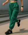 Shop Women's Green Super Loose Fit Brushed Cargo Joggers-Front