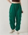 Shop Women's Green Super Loose Fit Cargo Joggers-Front