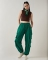 Shop Women's Green Super Loose Fit Cargo Joggers-Full