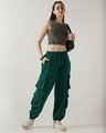 Shop Women's Green Super Loose Fit Cargo Joggers-Full