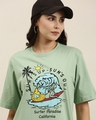 Shop Women's Green Surfer Paradise Graphic Printed Oversized T-shirt-Full